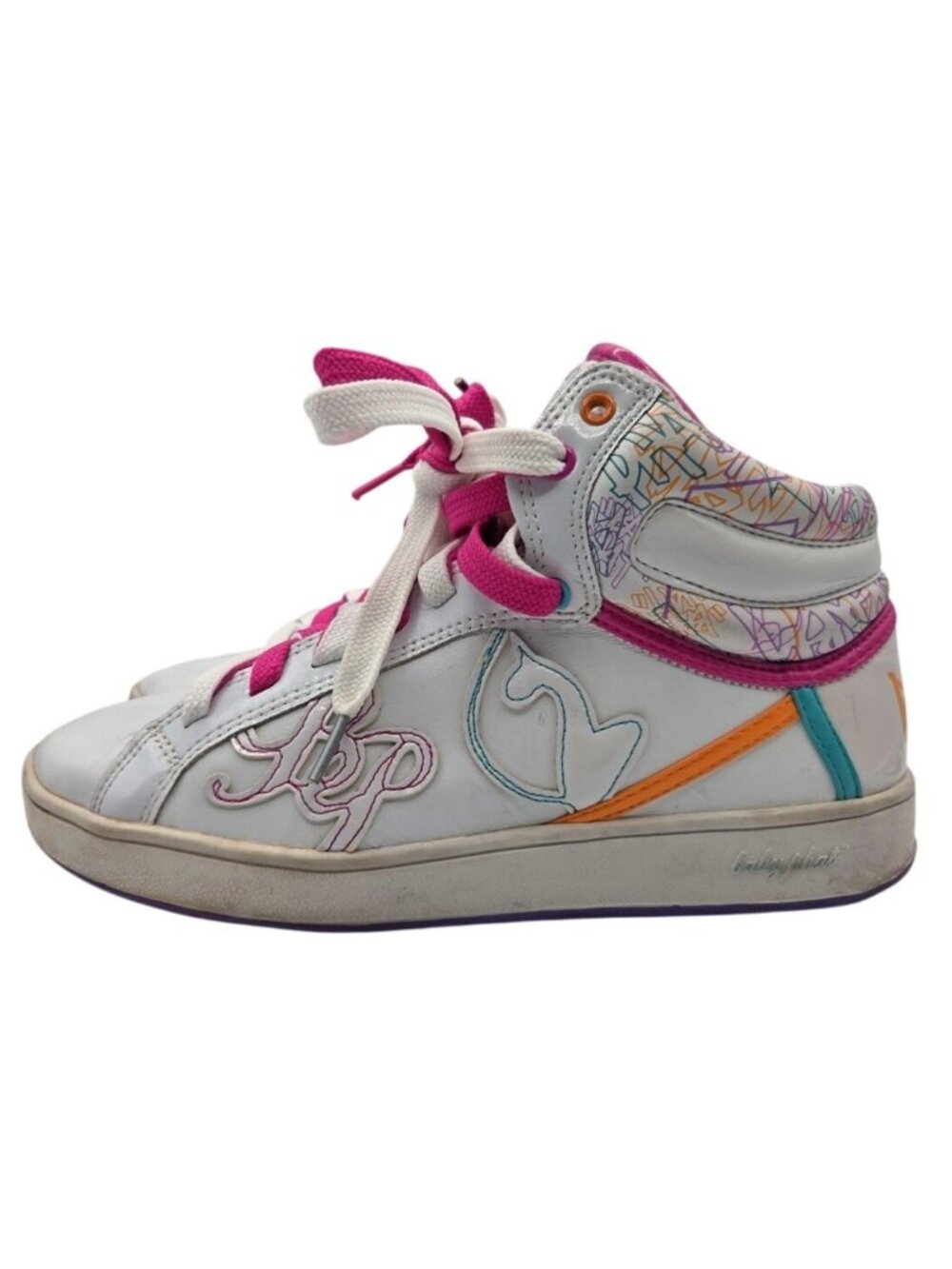 Y2K VTG Baby Phat Womens Hi Top Sneakers Colorful Leather White Mcbling Retro 9